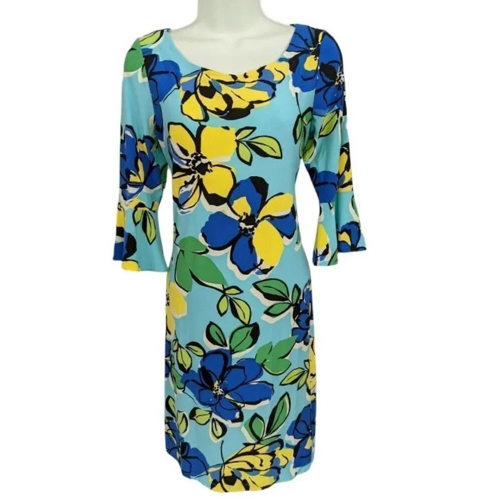 Pappagallo Blue and Green Stretch Shift Dress